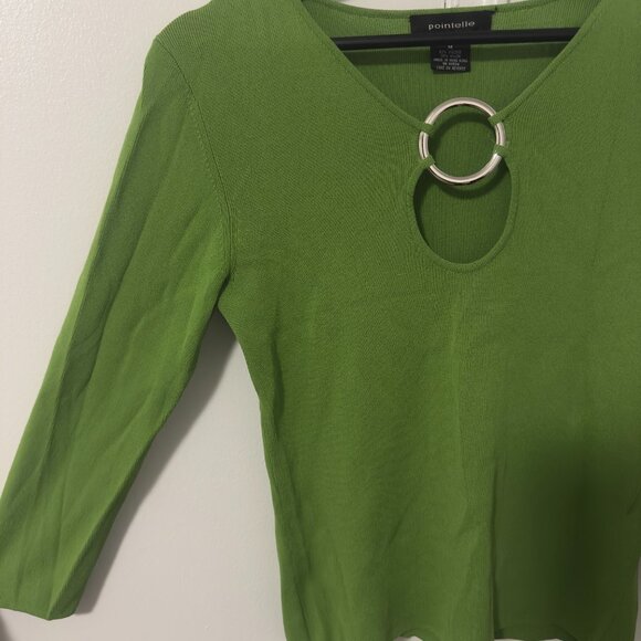 Women’s Pointelle Ring-Front Sweater Top green Size M - Picture 2 of 5
